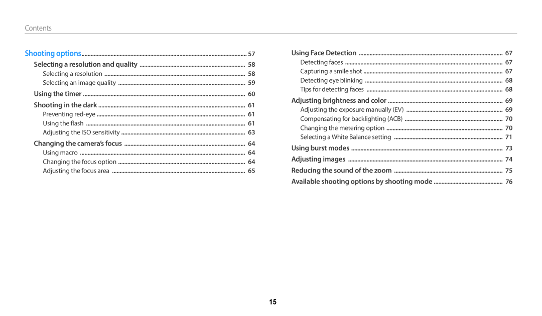 Samsung EC-ST152FBDBE1, EC-ST73ZZBDRFR, EC-ST73ZZBDBFR, EC-ST72ZZBPRFR, EC-ST72ZZBPWFR, EC-ST152FBDWFR manual Contents﻿ 