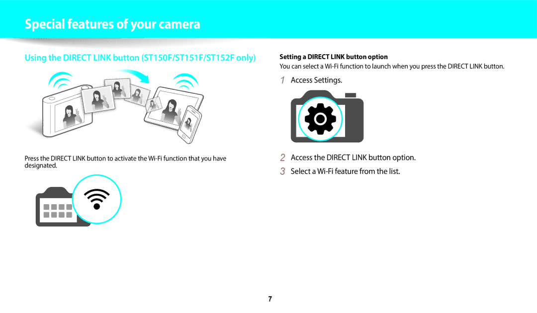 Samsung EC-ST73ZZBDWFR, EC-ST73ZZBDRFR, EC-ST73ZZBDBFR Special features of your camera, Setting a Direct Link button option 