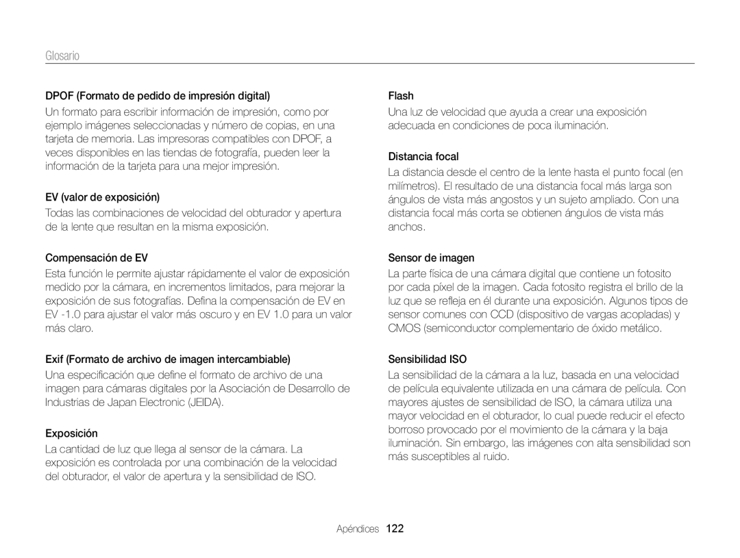 Samsung EC-ST76ZZBPRE1, EC-ST76ZZBPBE1, EC-ST66ZZBPSE1, EC-ST76ZZBPLE1 Glosario, Dpof Formato de pedido de impresión digital 