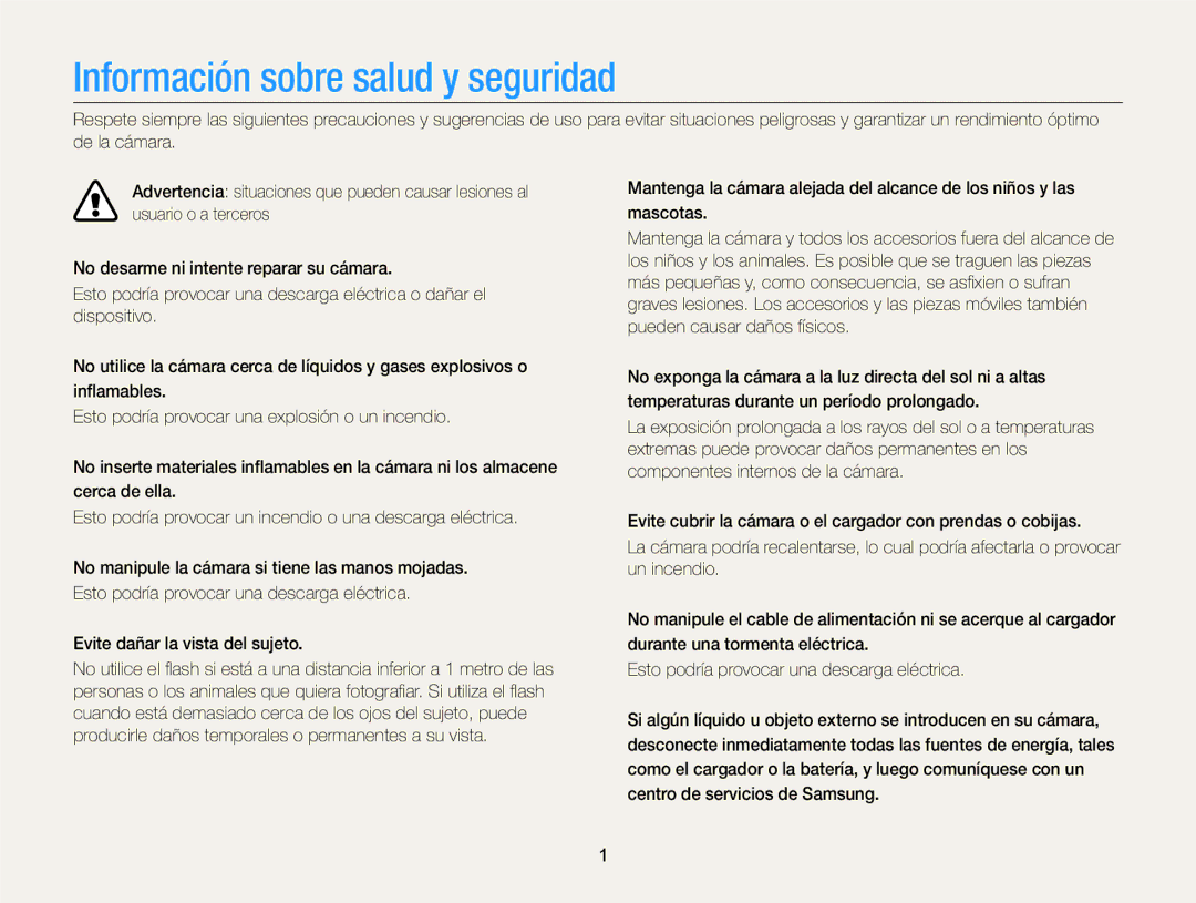 Samsung EC-ST76ZZBPLE1, EC-ST76ZZBPBE1, EC-ST66ZZBPSE1 Información sobre salud y seguridad, Evite dañar la vista del sujeto 