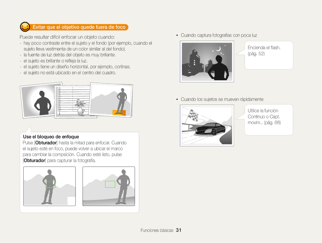 Samsung EC-ST66ZZFPSIL manual Evitar que el objetivo quede fuera de foco, Puede resultar difícil enfocar un objeto cuando 