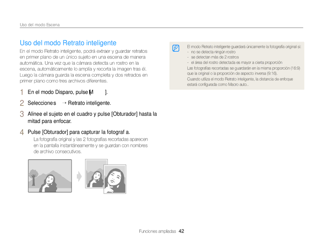 Samsung EC-ST66ZZBPSE1, EC-ST76ZZBPBE1, EC-ST76ZZBPLE1, EC-ST66ZZBPRE1, EC-ST66ZZBPPE1 manual Uso del modo Retrato inteligente 