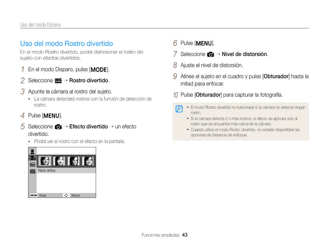 Samsung EC-ST76ZZBPLE1, EC-ST76ZZBPBE1, EC-ST66ZZBPSE1, EC-ST66ZZBPRE1 manual Podrá ver el rostro con el efecto en la pantalla 