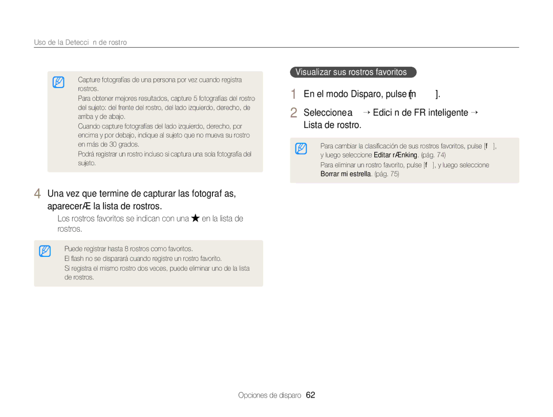 Samsung EC-ST76ZZBPBE1, EC-ST66ZZBPSE1, EC-ST76ZZBPLE1, EC-ST66ZZBPRE1, EC-ST66ZZBPPE1 manual Visualizar sus rostros favoritos 