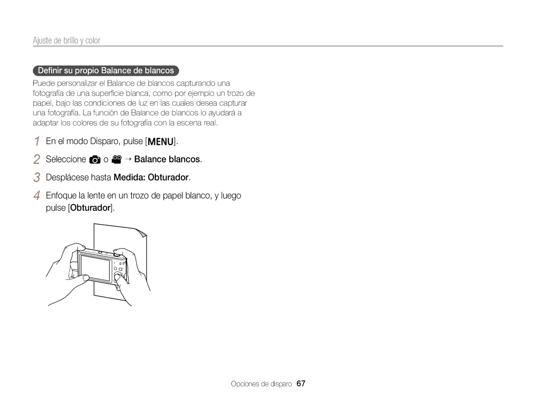 Samsung EC-ST66ZZBPBE1, EC-ST76ZZBPBE1, EC-ST66ZZBPSE1, EC-ST76ZZBPLE1, EC-ST66ZZBPRE1 Deﬁnir su propio Balance de blancos 