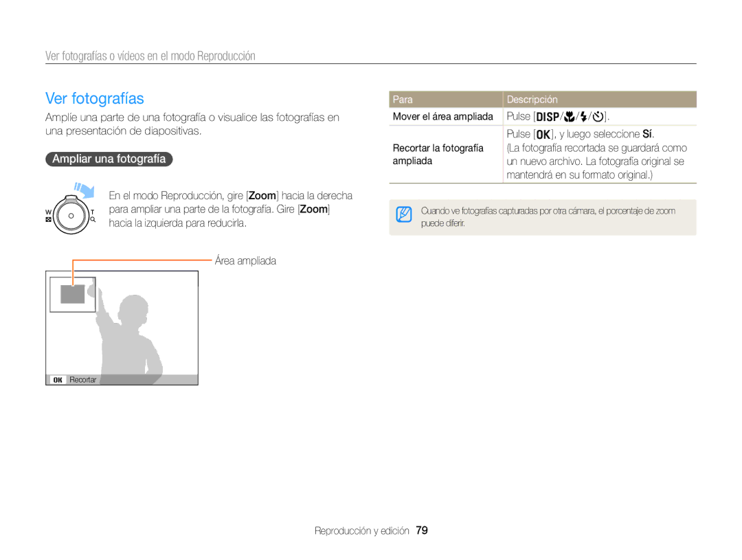 Samsung EC-ST76ZZFPSE1, EC-ST76ZZBPBE1, EC-ST66ZZBPSE1, EC-ST76ZZBPLE1 manual Ver fotografías, Ampliar una fotografía 