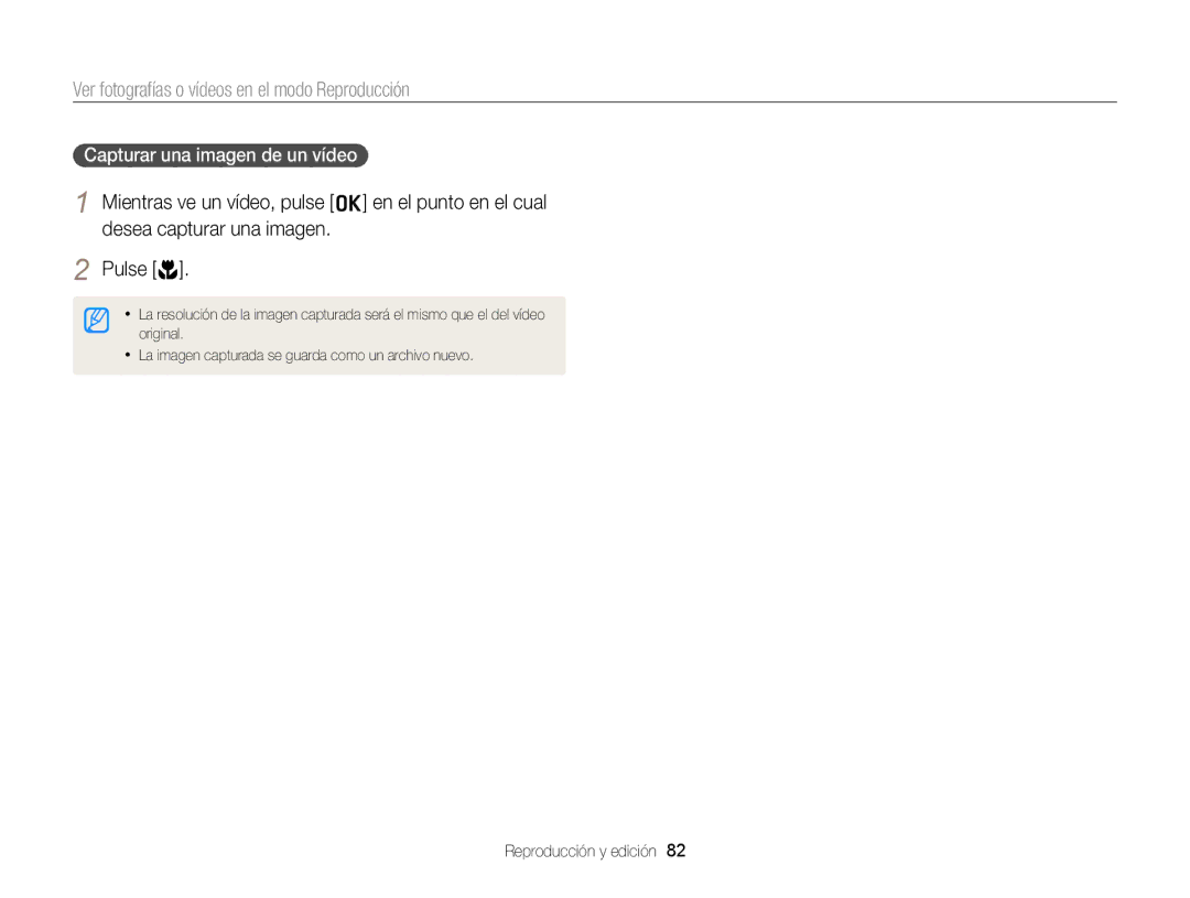 Samsung EC-ST76ZZFPRE1, EC-ST76ZZBPBE1, EC-ST66ZZBPSE1, EC-ST76ZZBPLE1, EC-ST66ZZBPRE1 manual Capturar una imagen de un vídeo 