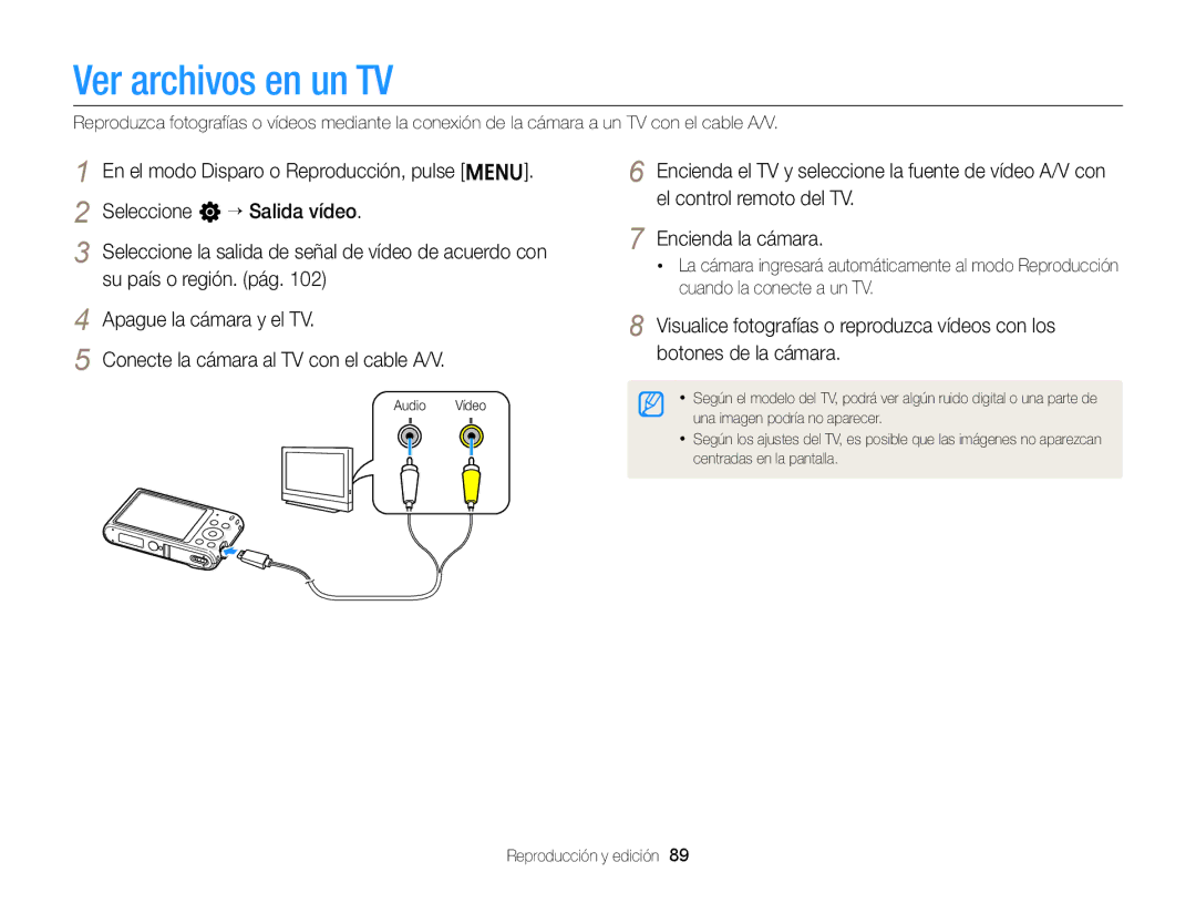 Samsung EC-ST66ZZFPSE1, EC-ST76ZZBPBE1, EC-ST66ZZBPSE1, EC-ST76ZZBPLE1, EC-ST66ZZBPRE1, EC-ST66ZZBPPE1 Ver archivos en un TV 