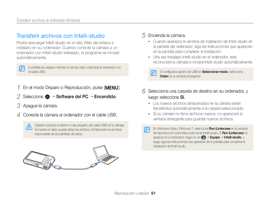 Samsung EC-ST66ZZFPUE1, EC-ST76ZZBPBE1 Transferir archivos con Intelli-studio, Transferir archivos al ordenador Windows 