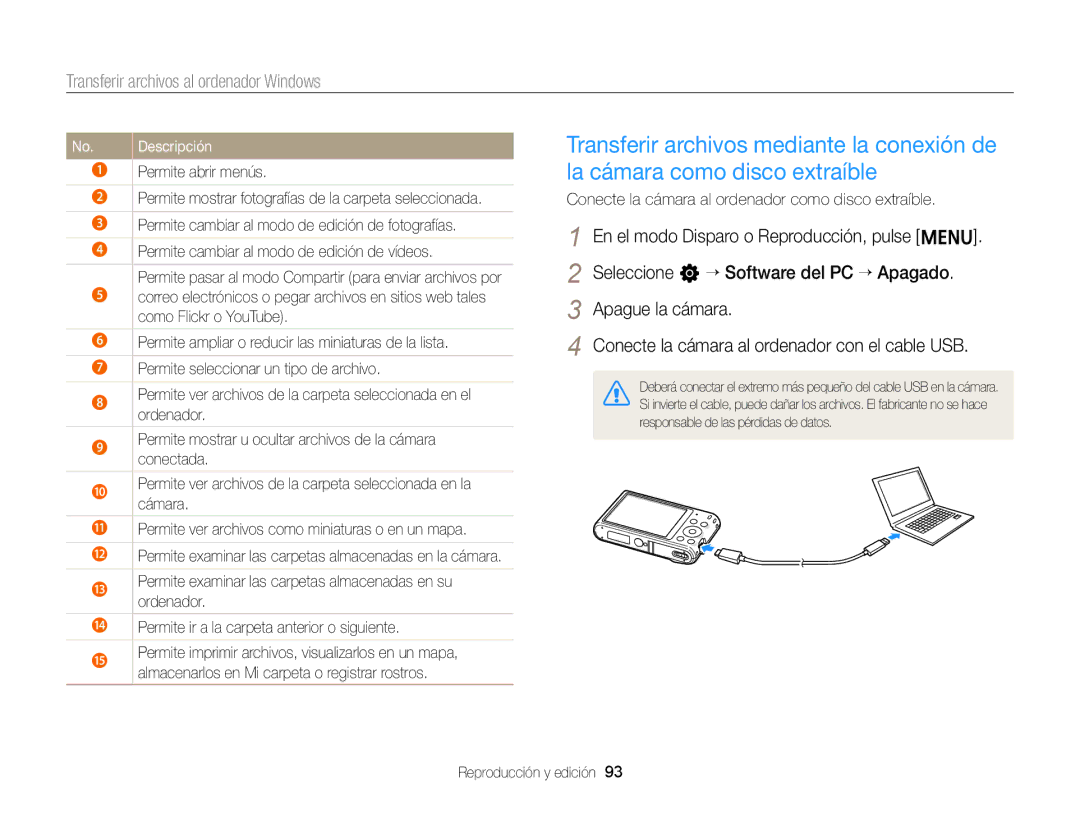 Samsung EC-ST66ZZFPPE1, EC-ST76ZZBPBE1, EC-ST66ZZBPSE1, EC-ST76ZZBPLE1 Conecte la cámara al ordenador como disco extraíble 