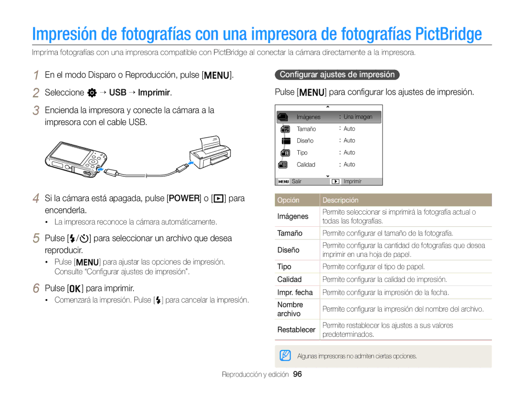 Samsung EC-ST76ZZFPLE1, EC-ST76ZZBPBE1 Pulse F/t para seleccionar un archivo que desea reproducir, Pulse o para imprimir 