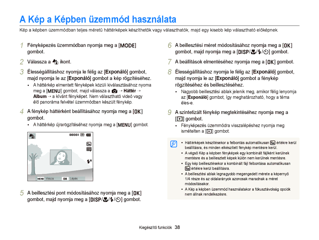 Samsung EC-ST76ZZFPSE3, EC-ST76ZZFPBE1, EC-ST76ZZFPSE1, EC-ST66ZZBPSE3, EC-ST66ZZBPBE3 manual Kép a Képben üzemmód használata 