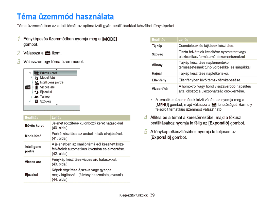 Samsung EC-ST76ZZFPBE1, EC-ST76ZZFPSE1, EC-ST66ZZBPSE3, EC-ST66ZZBPBE3, EC-ST66ZZFPPE3, EC-ST66ZZFPBE3 Téma üzemmód használata 