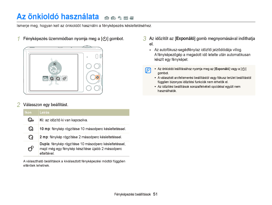 Samsung EC-ST66ZZBPRE2 Az önkioldó használata S p d s, Fényképezés üzemmódban nyomja meg a t gombot, Készít egy fényképet 