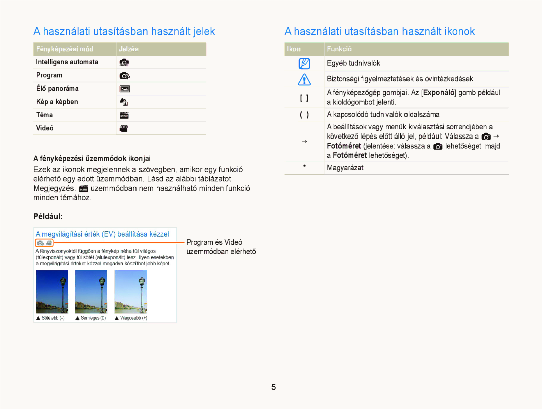 Samsung EC-ST66ZZFPSE3 manual Használati utasításban használt jelek, Használati utasításban használt ikonok, Például 