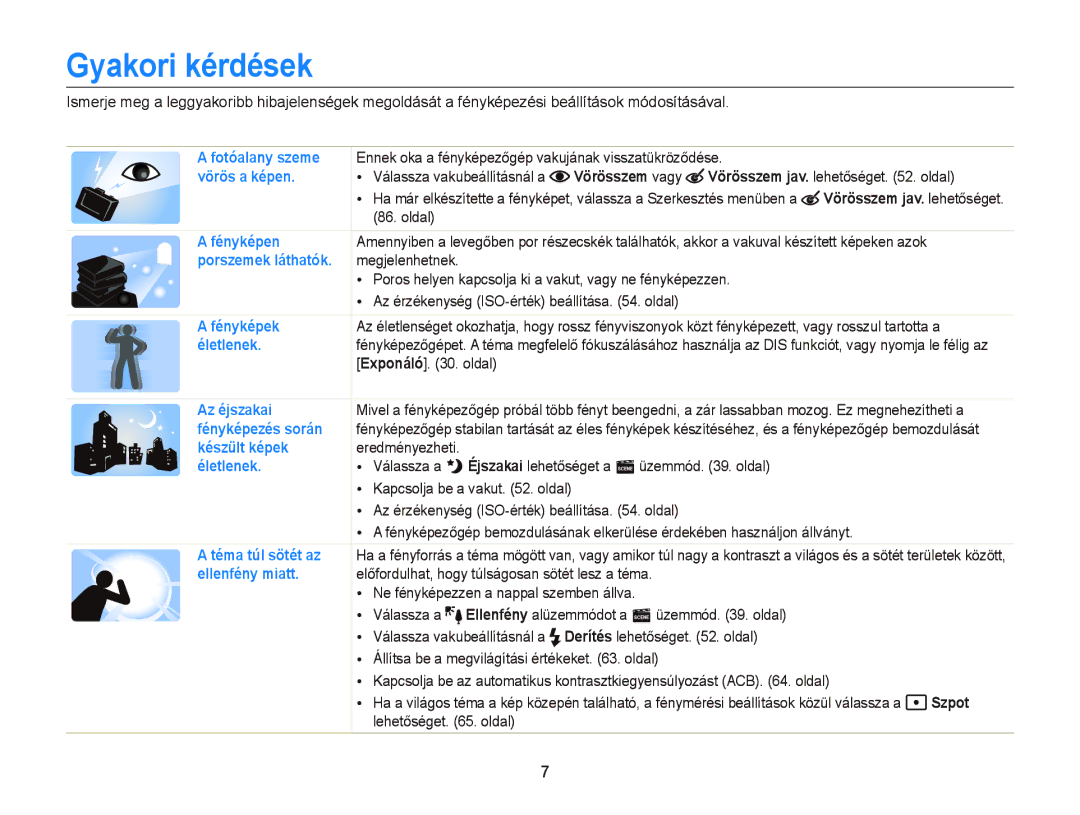 Samsung EC-ST66ZZFPRE3, EC-ST76ZZFPBE1, EC-ST76ZZFPSE1, EC-ST66ZZBPSE3 manual Gyakori kérdések, Vörösszem vagy, Szpot 