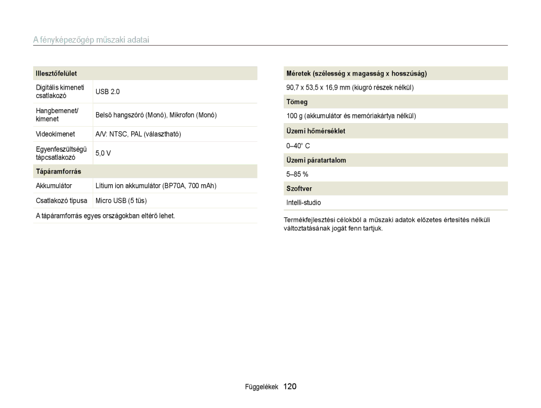 Samsung EC-ST77ZZBPLE3, EC-ST76ZZFPBE1, EC-ST76ZZFPSE1, EC-ST77ZZBPRE3 manual Méretek szélesség x magasság x hosszúság 