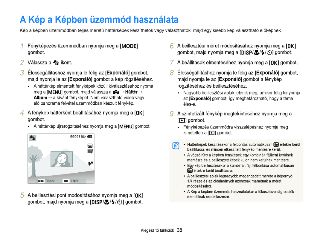 Samsung EC-ST79ZZFPBE2, EC-ST76ZZFPBE1, EC-ST76ZZFPSE1, EC-ST77ZZBPRE3, EC-ST77ZZBPWE3 manual Kép a Képben üzemmód használata 