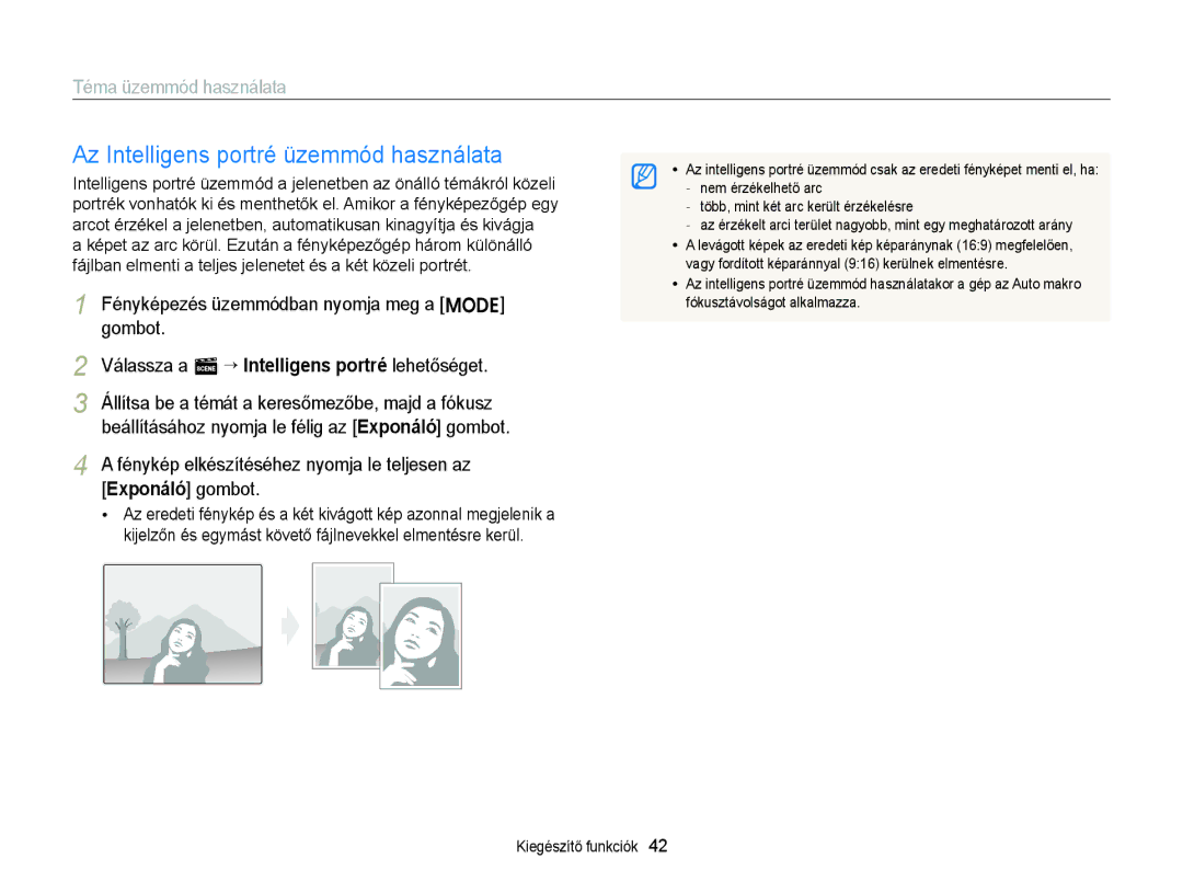 Samsung EC-ST79ZZFPWE2, EC-ST76ZZFPBE1, EC-ST76ZZFPSE1, EC-ST77ZZBPRE3 manual Az Intelligens portré üzemmód használata 