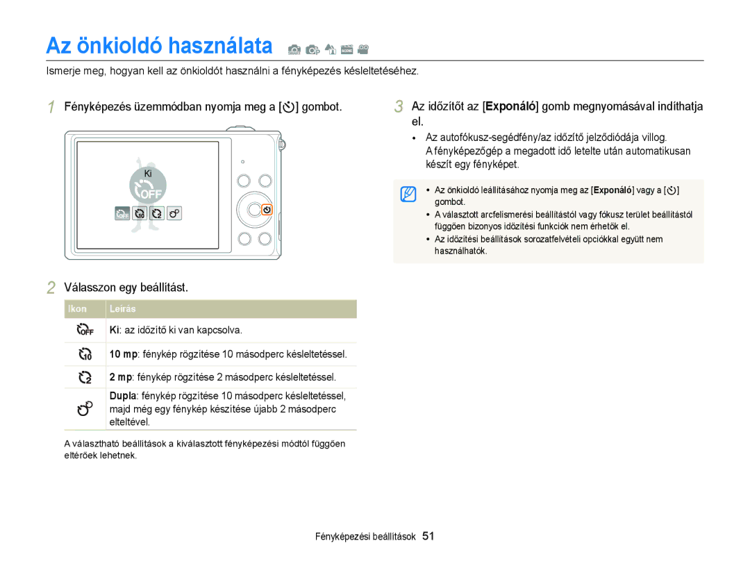 Samsung EC-ST77ZZBPLE3 Az önkioldó használata S p d s, Fényképezés üzemmódban nyomja meg a t gombot, Készít egy fényképet 