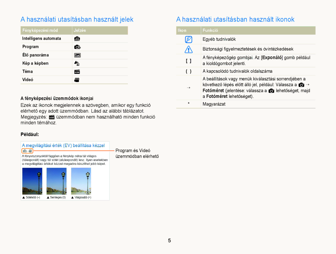 Samsung EC-ST77ZZBPLE3 manual Használati utasításban használt jelek, Használati utasításban használt ikonok, Például 