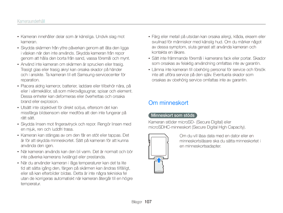 Samsung EC-ST66ZZFPRE2, EC-ST76ZZFPWE2, EC-ST76ZZBPRE2, EC-ST66ZZBPPE2, EC-ST66ZZFPPE2 Om minneskort, Minneskort som stöds 