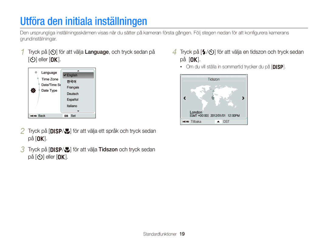 Samsung EC-ST66ZZFPPE2, EC-ST76ZZFPWE2, EC-ST76ZZBPRE2, EC-ST66ZZBPPE2, EC-ST66ZZBPRE2 manual Utföra den initiala inställningen 