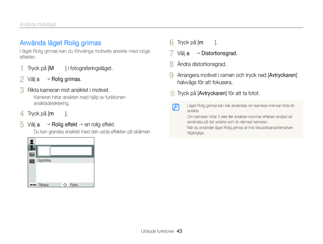 Samsung EC-ST66ZZBPUE2, EC-ST76ZZFPWE2, EC-ST76ZZBPRE2 manual Du kan granska ansiktet med den valda effekten på skärmen 