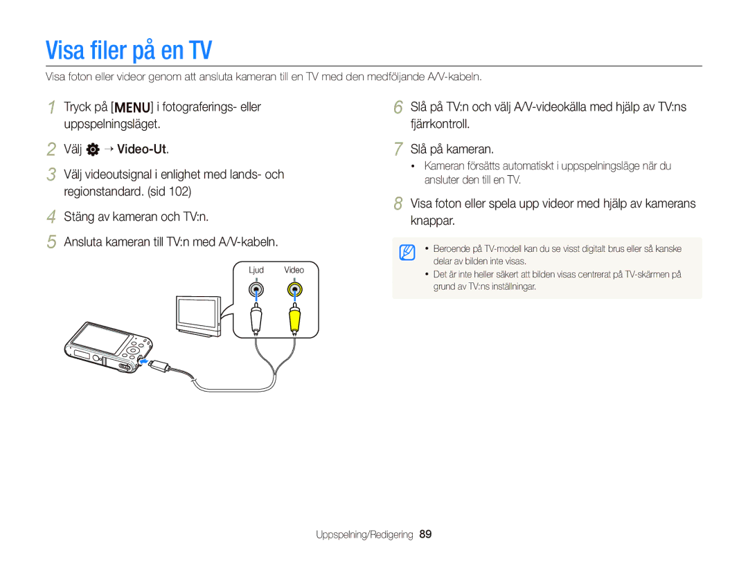 Samsung EC-ST66ZZFPBE2, EC-ST76ZZFPWE2, EC-ST76ZZBPRE2, EC-ST66ZZBPPE2, EC-ST66ZZFPPE2, EC-ST66ZZBPRE2 manual Visa ﬁler på en TV 