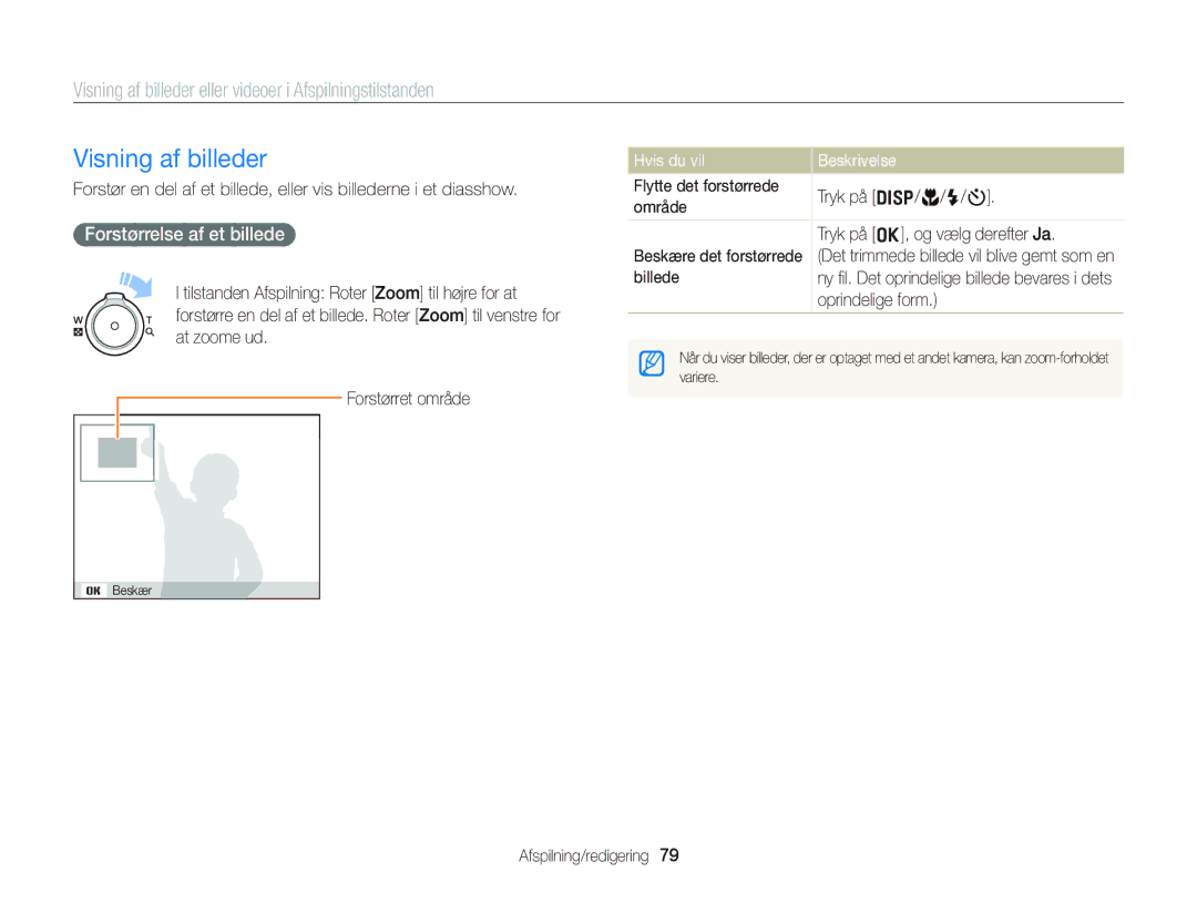 Samsung EC-ST66ZZFPSE2, EC-ST76ZZFPWE2 manual Visning af billeder, Forstørrelse af et billede, Billede, Oprindelige form 