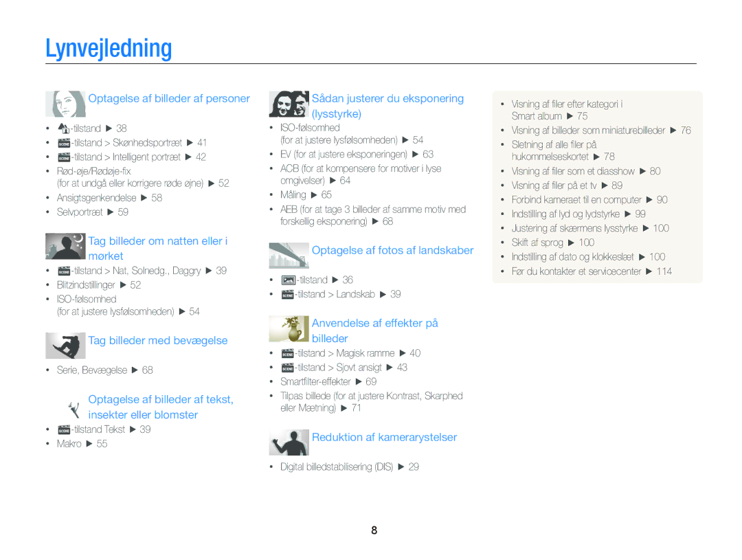 Samsung EC-ST76ZZBPBE2, EC-ST76ZZFPWE2, EC-ST76ZZBPRE2, EC-ST66ZZBPPE2 manual Lynvejledning, Optagelse af billeder af personer 