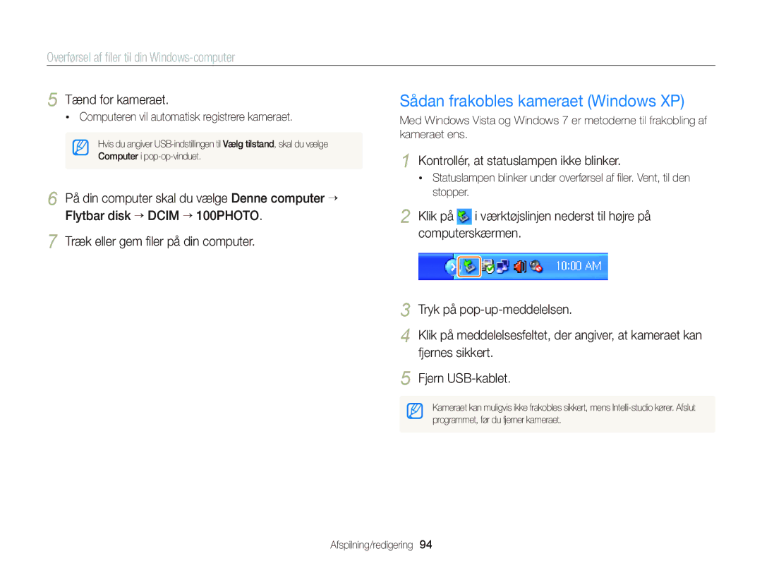 Samsung EC-ST66ZZBPUE2, EC-ST76ZZFPWE2, EC-ST76ZZBPRE2, EC-ST66ZZBPPE2, EC-ST66ZZFPPE2 Sådan frakobles kameraet Windows XP 