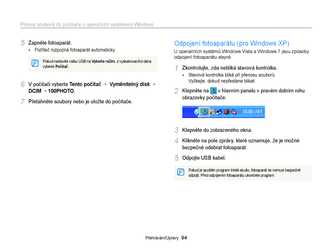 Samsung EC-ST77ZZBPBE3 manual Odpojení fotoaparátu pro Windows XP, Počítači vyberte Tento počítač ““ Vyměnitelný disk “ 