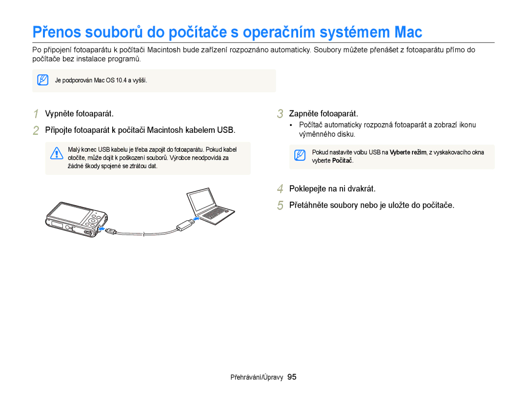 Samsung EC-ST77ZZBPSE3, EC-ST77ZZBPRE3, EC-ST77ZZBPWE3, EC-ST77ZZFPBE3 Přenos souborů do počítače s operačním systémem Mac 