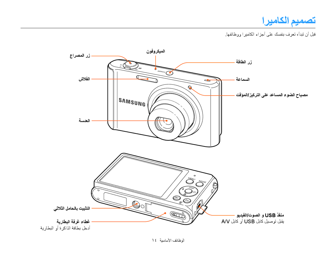 Samsung EC-ST77ZZHPBME, EC-ST77ZZBPSE1, EC-ST77ZZHDSME, EC-ST77ZZDDWME manual ﺍﺮﻴﻣﺎﻜﻟﺍ ﻢﻴﻤﺼﺗ, ﻉﺍﺮﺼﻤﻟﺍ ﺭﺯ ﺵﻼﻔﻟﺍ ﺔﺳﺪﻌﻟﺍ 