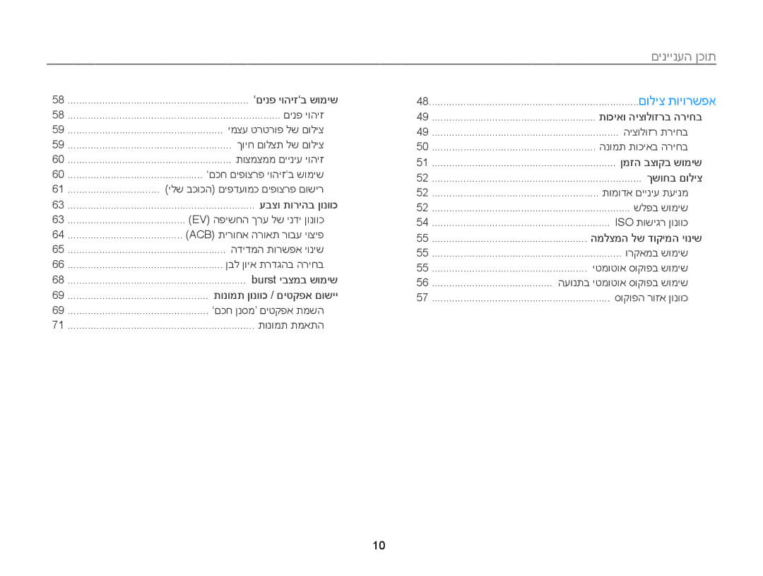 Samsung EC-ST77ZZBPSIL, EC-ST77ZZBPRIL, EC-ST77ZZBPWIL, EC-ST77ZZBPBIL, EC-ST76ZZBDWAE, EC-ST76ZZBDBAE manual םיניינעה ןכות 