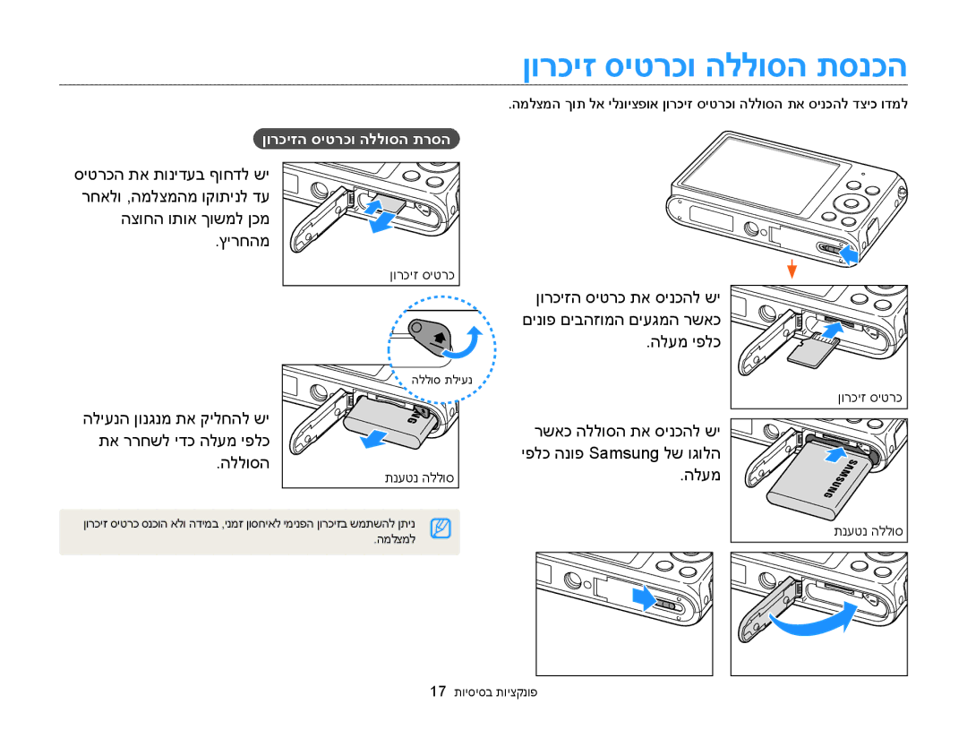 Samsung EC-ST76ZZBDSAE, EC-ST77ZZBPSIL, EC-ST77ZZBPRIL, EC-ST77ZZBPWIL, EC-ST77ZZBPBIL manual ןורכיז סיטרכו הללוסה תסנכה 