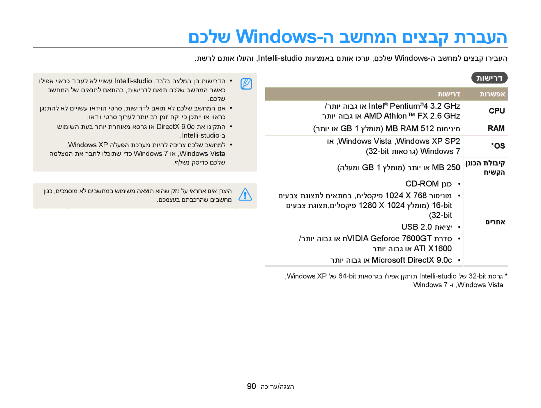 Samsung EC-ST77ZZBPBIL, EC-ST77ZZBPSIL, EC-ST77ZZBPRIL םכלש Windows-ה בשחמה םיצבק תרבעה, תושירד, ןנוכה תלוביק, חישקה, םירחא 