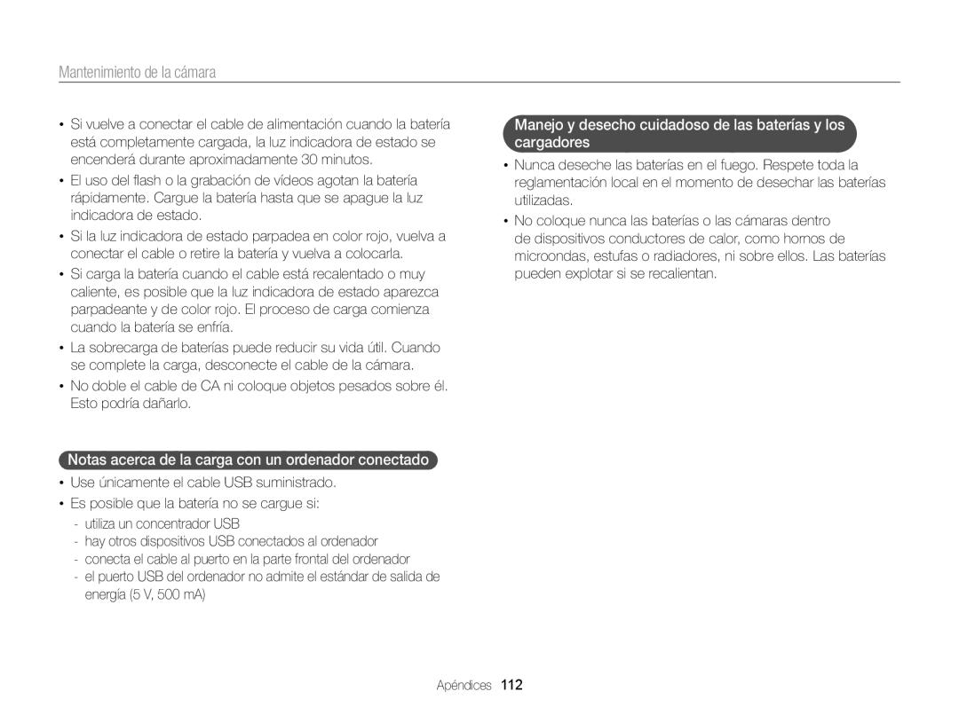 Samsung EC-ST77ZZBPRE1, EC-ST77ZZBPWE1, EC-ST76ZZBPBE1, EC-ST77ZZBPSE1 Notas acerca de la carga con un ordenador conectado 