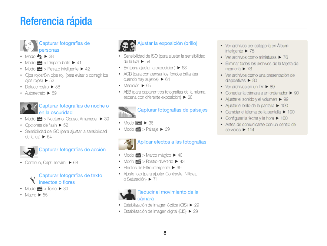 Samsung EC-ST77ZZFPLE1, EC-ST77ZZBPWE1, EC-ST77ZZBPRE1, EC-ST76ZZBPBE1 Referencia rápida, Capturar fotografías de personas 