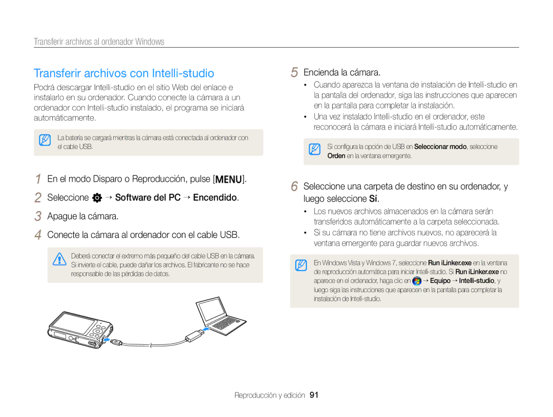 Samsung EC-ST77ZZFPBE1, EC-ST77ZZBPWE1 Transferir archivos con Intelli-studio, Transferir archivos al ordenador Windows 