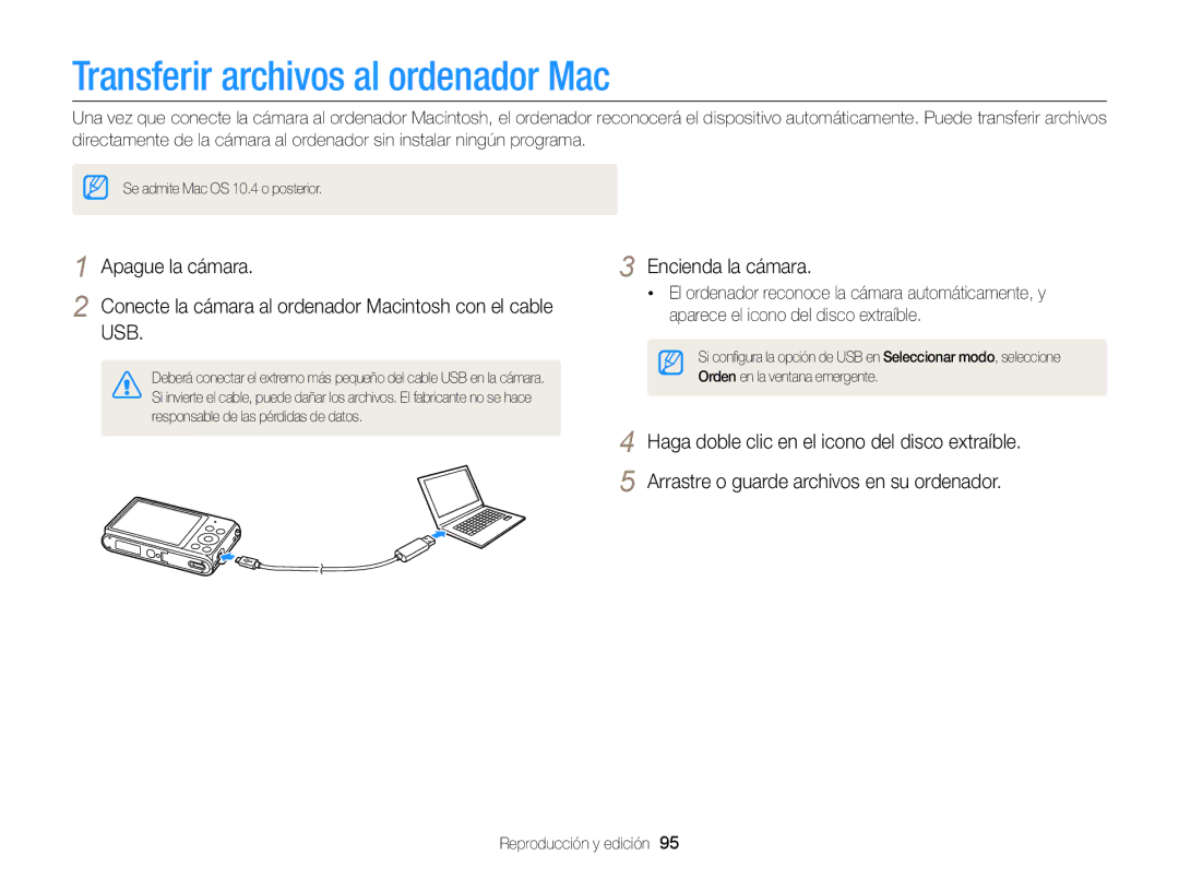 Samsung EC-ST79ZZFPBE1, EC-ST77ZZBPWE1, EC-ST77ZZBPRE1, EC-ST76ZZBPBE1, EC-ST77ZZBPSE1 Transferir archivos al ordenador Mac 