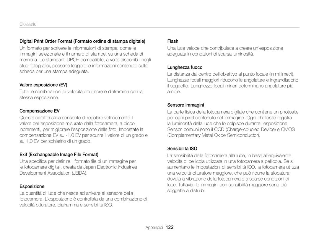 Samsung EC-ST77ZZDDBME, EC-ST77ZZBPWE1, EC-ST77ZZBPSE1, EC-ST77ZZBPLE1, EC-ST77ZZBPBE1, EC-ST77ZZHDSME manual Glossario, Flash 