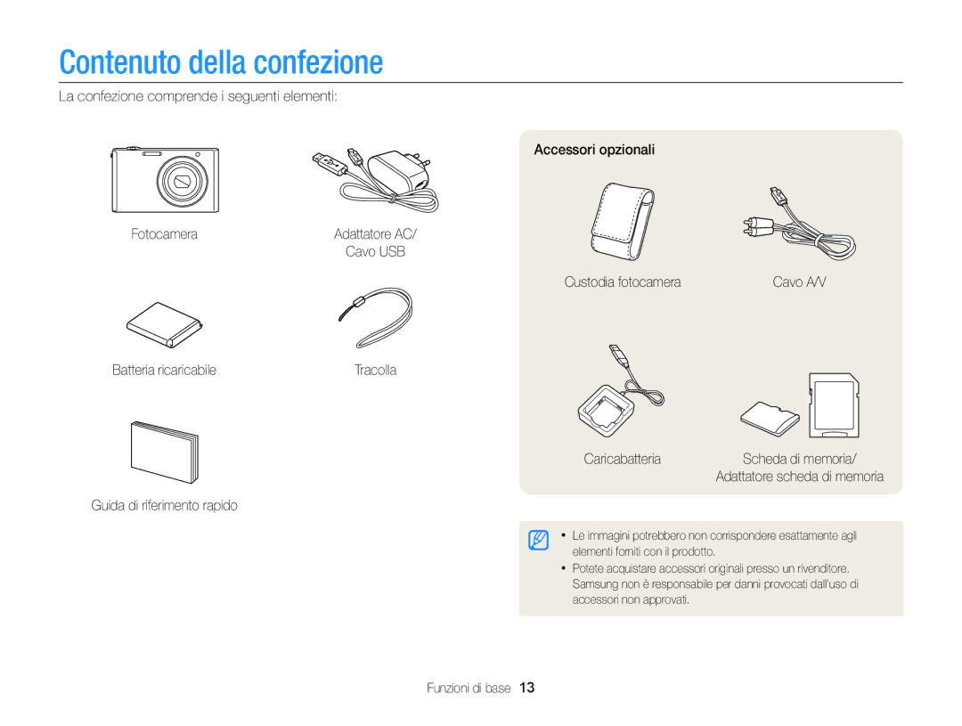 Samsung EC-ST77ZZBPWE1, EC-ST77ZZBPSE1, EC-ST77ZZBPLE1, EC-ST77ZZBPBE1, EC-ST77ZZHDSME manual Contenuto della confezione 