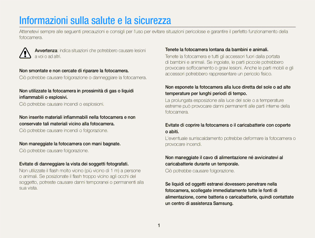 Samsung EC-ST77ZZBPLE1, EC-ST77ZZBPWE1, EC-ST77ZZBPSE1, EC-ST77ZZBPBE1 manual Informazioni sulla salute e la sicurezza 