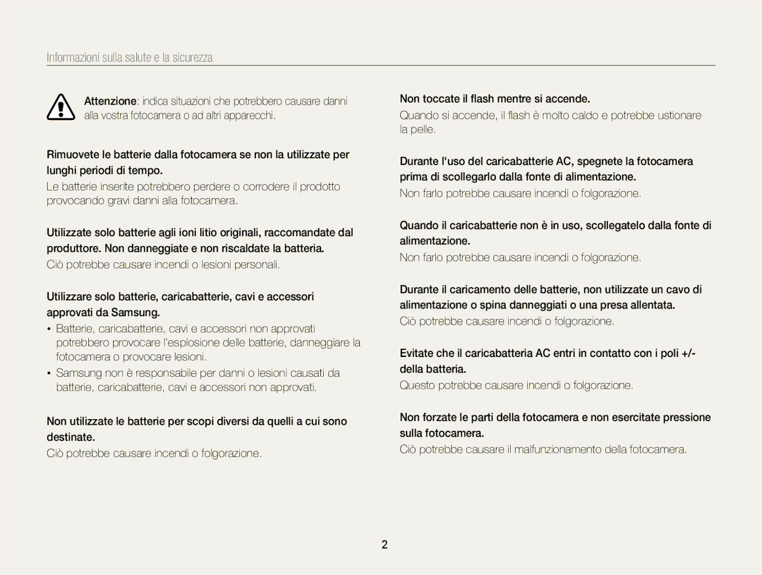 Samsung EC-ST77ZZBPBE1, EC-ST77ZZBPWE1, EC-ST77ZZBPSE1, EC-ST77ZZBPLE1 manual Informazioni sulla salute e la sicurezza 