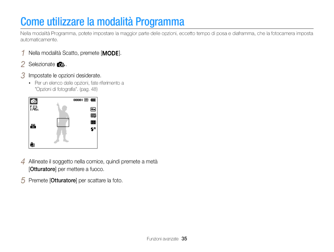 Samsung EC-ST77ZZFPBE1, EC-ST77ZZBPWE1, EC-ST77ZZBPSE1, EC-ST77ZZBPLE1, EC-ST77ZZBPBE1 Come utilizzare la modalità Programma 