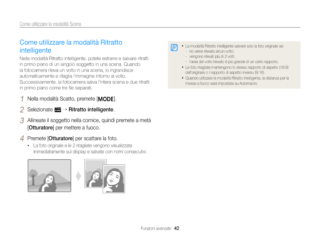 Samsung EC-ST77ZZBPSE1, EC-ST77ZZBPWE1, EC-ST77ZZBPLE1, EC-ST77ZZBPBE1 Come utilizzare la modalità Ritratto intelligente 