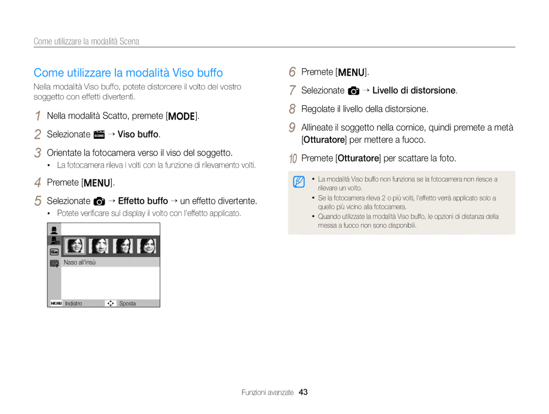 Samsung EC-ST77ZZBPLE1, EC-ST77ZZBPWE1, EC-ST77ZZBPSE1, EC-ST77ZZBPBE1, EC-ST77ZZHDSME Come utilizzare la modalità Viso buffo 