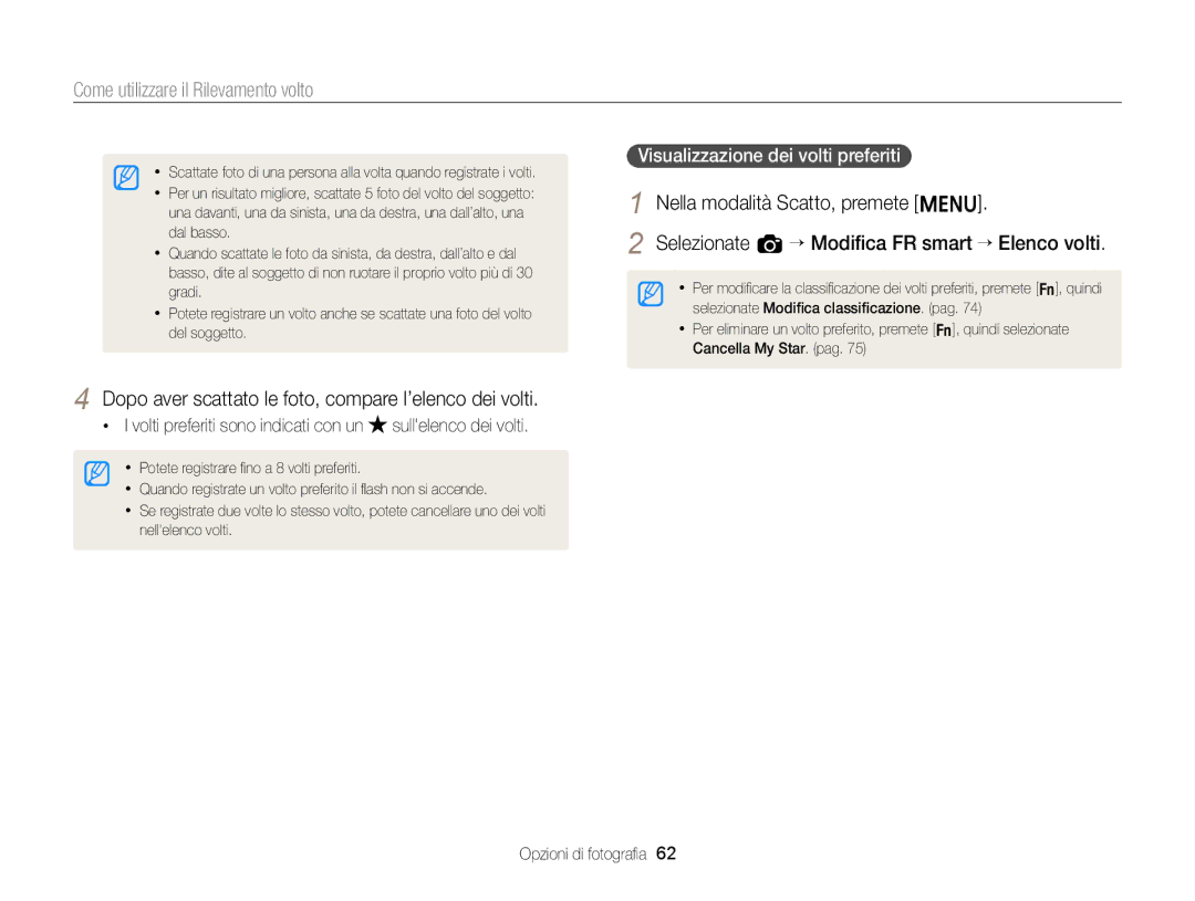 Samsung EC-ST77ZZHDRME Visualizzazione dei volti preferiti, Volti preferiti sono indicati con un sullelenco dei volti 